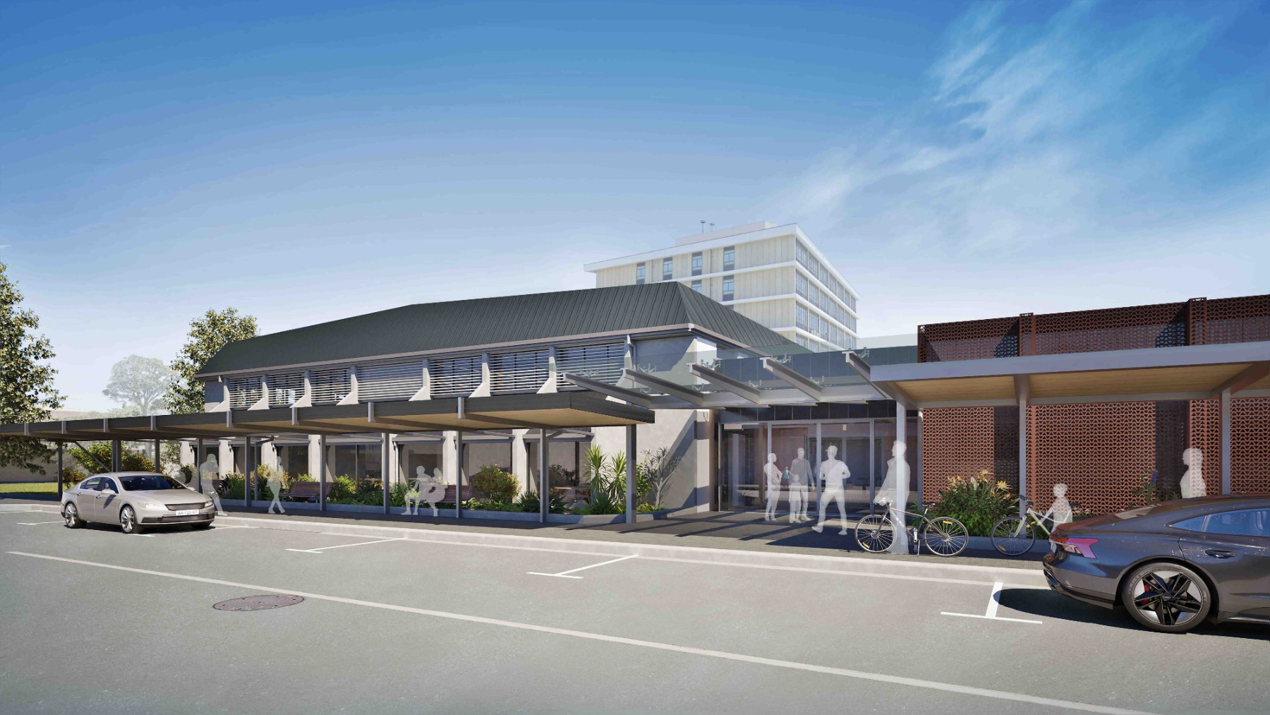 Drawing of proposed exterior of refurbished library.