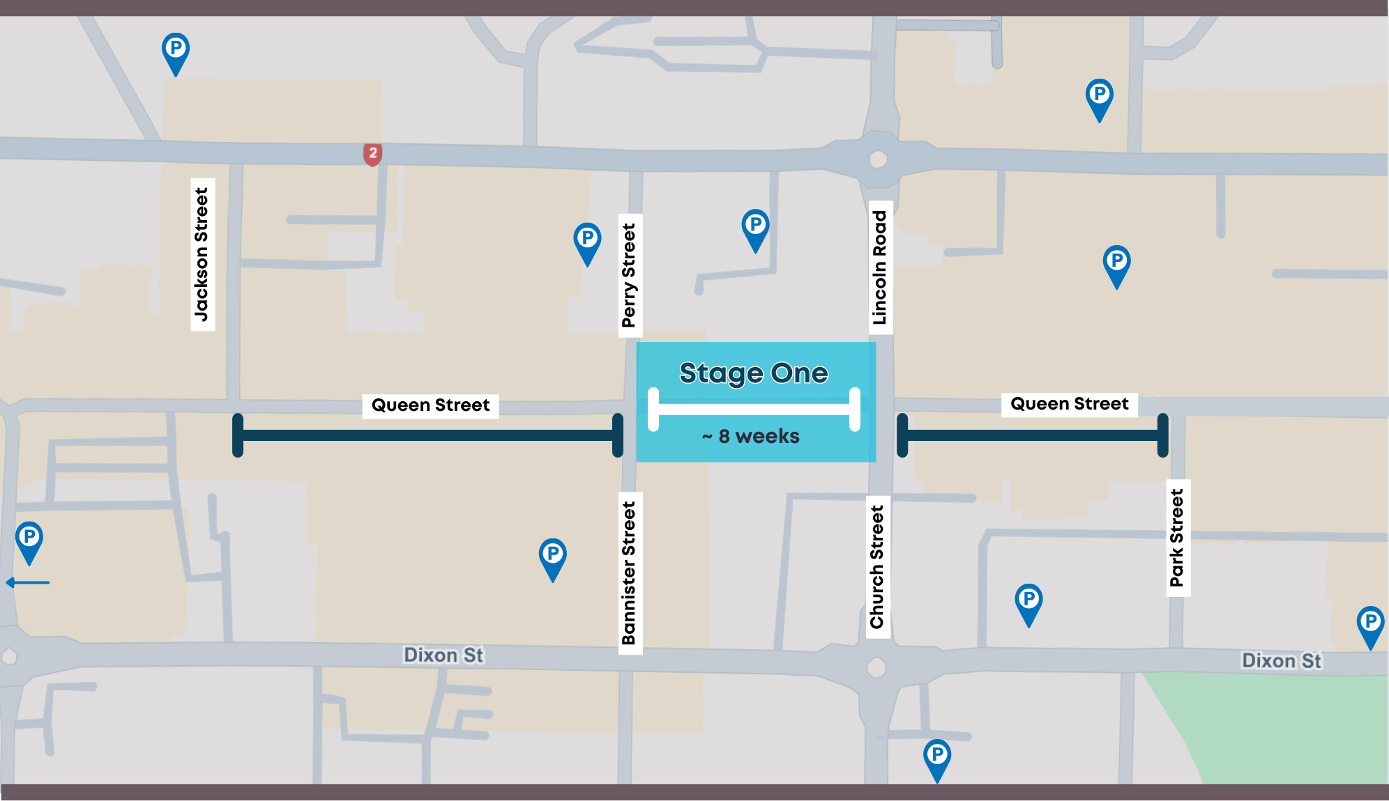 Aerial illustration showing stage one on the Perry Street to Lincoln Road block