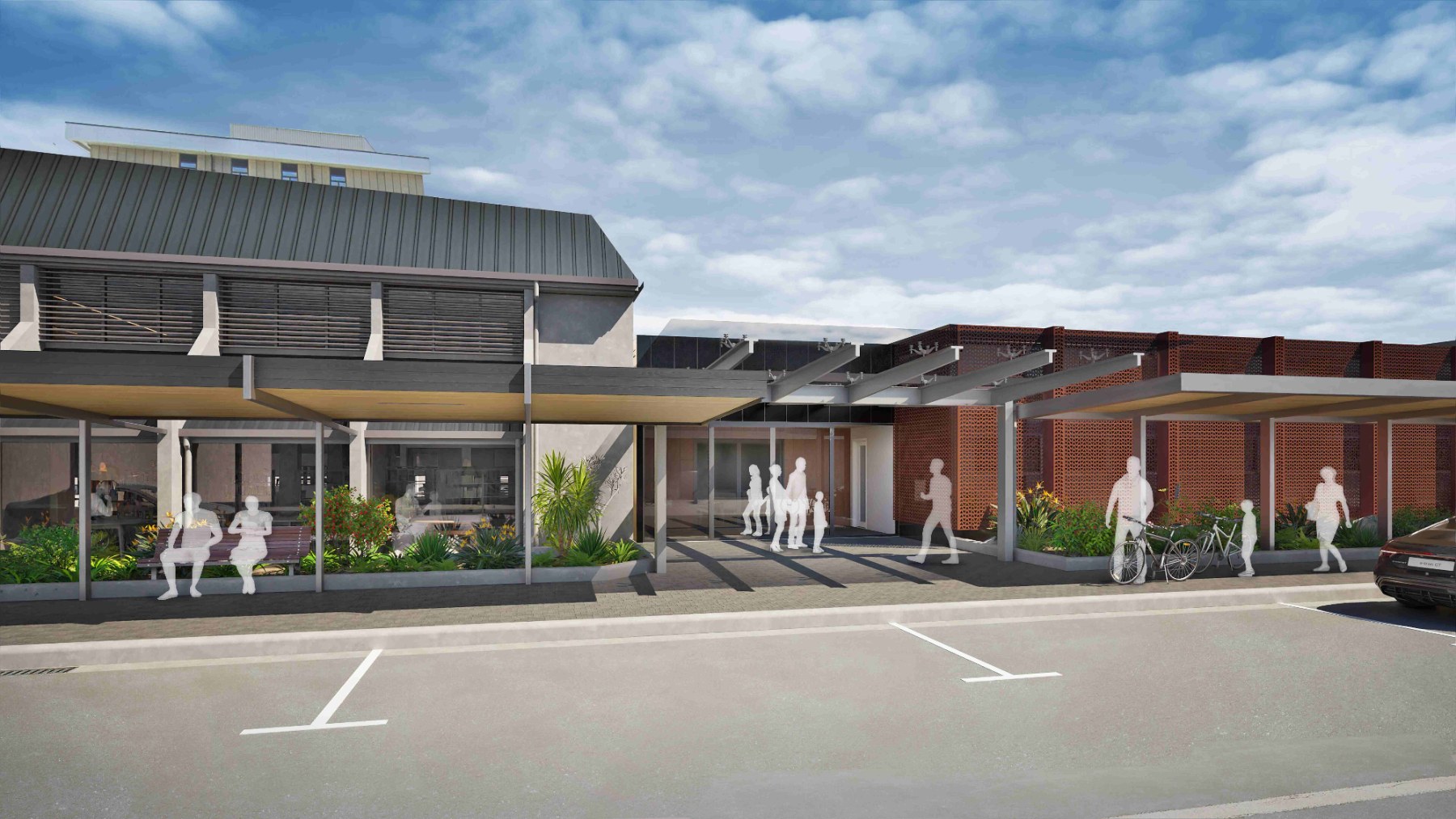 Drawing of proposed exterior of refurbished library.